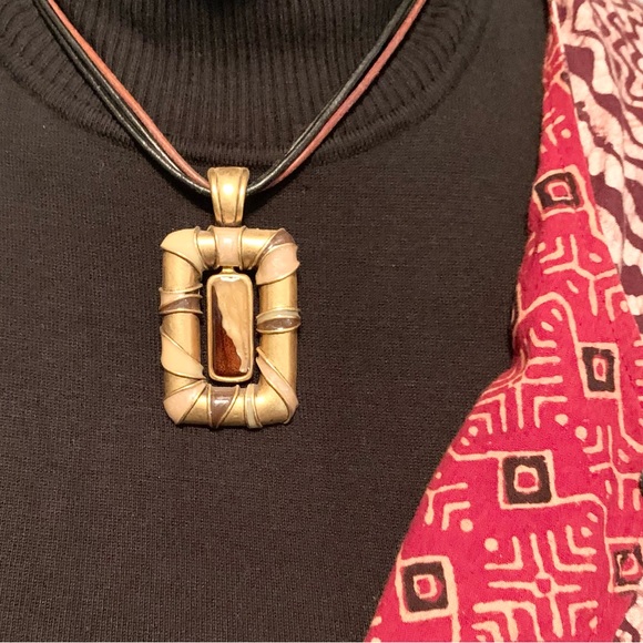 CHICO’S ShorterPendant Necklace, Brown & Black Cords, Gold-tone - Picture 9 of 9